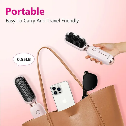 Miniatura 9 de VAGARY Cepillo alisador de cabello inalámbrico, cepillo alisador portátil para viajes, calor rápido de 30 segundos, 3 ajustes de temperatura, 300