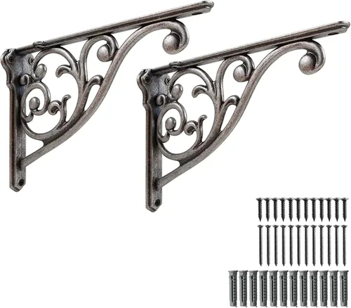 Miniatura 76 de Soportes de estante de 4 pulgadas, paquete de 4 soportes de pared de latón antiguo de alta resistencia, estantes decorativos de cocina victoriana