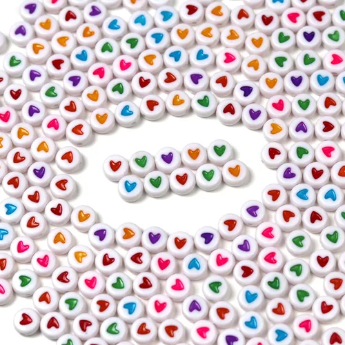 Miniatura 7 de Melius 500 cuentas acrílicas de corazón para pulseras, joyería, manualidades (4 x 7 redondas, corazón dorado)