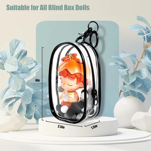 Miniatura 3 de Bolsa de exhibición de figuras transparentes, bolsa de almacenamiento portátil para figuras con llavero, mini caja ciega para colgar muñecas, cierre