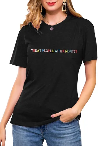 Miniatura 2 de ALLTB Treat People with Kindness - Camisa de mujer con bordado inspirador gráfico para profesoras, camisetas casuales de manga corta positivas