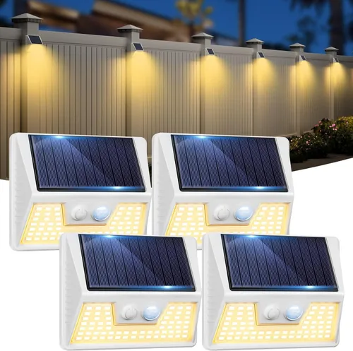 Miniatura 8 de vighep Paquete de 12 luces solares de movimiento para exteriores, luces impermeables para valla al aire libre, luces LED de pared blancas cálidas