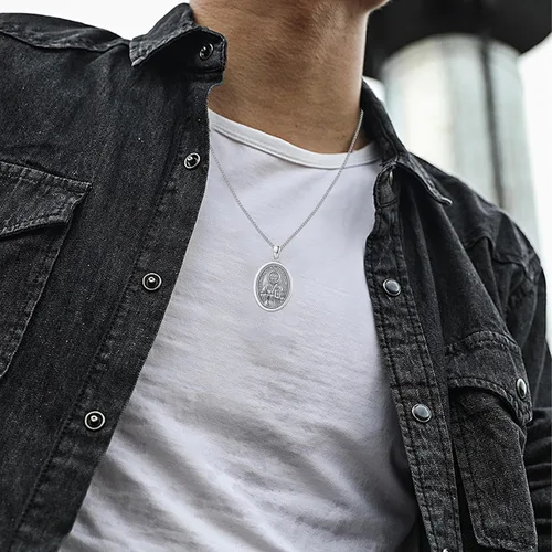 Miniatura 272 de Collar de plata de ley 925 con medalla de San Patrón, colgante de protección católica, amuleto, joyería religiosa para hombres y mujeres