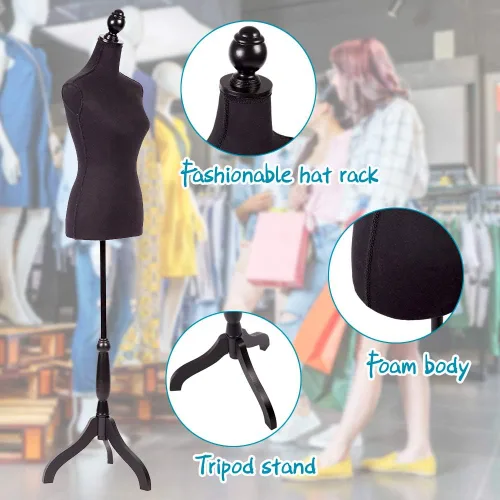 Miniatura 6 de Maniquí de torso de maniquí con soporte de trípode de madera de 60 a 67 pulgadas de altura, ajustable, para mujer, exhibición de joyería de maniquí