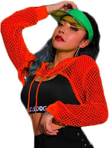 Avidlove Camiseta corta de malla con capucha para mujer, camiseta de red de manga larga para festival, club, fiesta