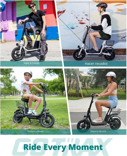 Miniatura 7 de Gotrax Patinete eléctrico A5 con asiento para adultos, neumático de 12 pulgadas, máximo 15.5 millas y 15.5 millas por hora de potencia por motor