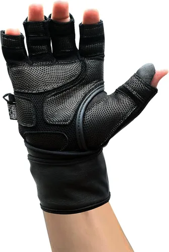 Miniatura 6 de Epic - Guantes de cuero para gimnasio con muñequeras integradas de 2 pulgadas de ancho, el mejor agarre y diseño para levantamiento de pesas, Negro