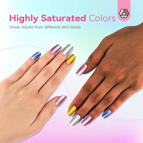 Miniatura 7 de SAVILAND Esmalte de uñas metálico con base y capa superior: Juego de esmalte de uñas cromado de 12+2 colores, con brillo espejo, holográfico, Cromo