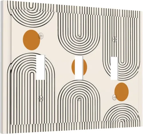 Miniatura 166 de Placa Decorativa de Pared Beige Boho de Mediados de Siglo Sol Abstracto 1-Gang Retro Años 70 Arte Geométrico Moderno con Arco Eléctrico Interruptor