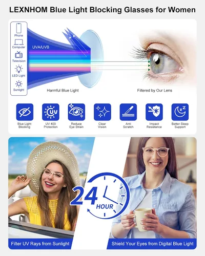 Miniatura 4 de Blue Light Glasses for Woman, Blue Light Blocking Lightweight Round Eyeglasses for Computer TV Gaming Phone Screen,Eye Strain Champán+gris