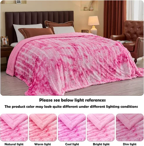 Miniatura 4 de NEWCOSPLAY Manta de piel sintética súper suave para el sofá, manta cálida y mullida de sherpa rosa para sofá y cama (rosa, manta de 50 x 60 pulgadas)