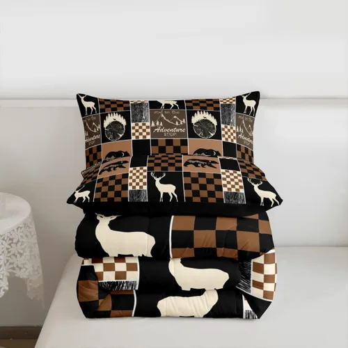 Miniatura 62 de Juego de edredón de oso y ciervo, tamaño individual, ropa de cama de animales salvajes de caza, colcha rústica de cabaña, casa de campo, cuadros