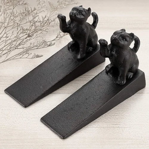 Miniatura 6 de Sumnacon 2 paradas de hierro fundido para puerta de gato, resistentes topes rústicos para puerta que evitan perforar agujeros, cuñas de puerta