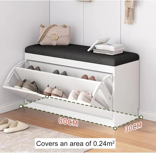 Miniatura 2 de Banco de zapatos, banco con almacenamiento de zapatos, banco de entrada superior con cojín extraíble, zapatero de madera con cajón de almacenamiento