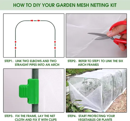 Miniatura 10 de Kit de red de jardín para camas elevadas, red de malla ultra fina de 8 x 24 pies con 6 juegos de aros de jardín, cubierta de hileras de plantas, red