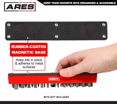 Miniatura 3 de ARES 60011 - Organizador de brocas hexagonales rojo de 37 agujeros con base magnética fuerte, mantén tus brocas favoritas de especialidad, taladro