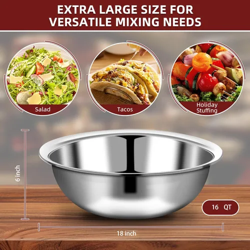 Miniatura 2 de 6 Piezas de Cuencos para Mezcla de Acero Inoxidable Cuencos de Metal para Mezcla Extra Grandes Cuenca de Ensalada con Borde Más Profundo, Apto