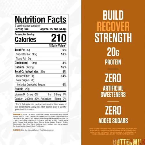 Miniatura 2 de RYSE Proteína Cargada Mezcla para Panqueques y Gofres - Suero de Leche - Desayuno Naturalmente Endulzado con 21g de Proteína, 3g de MCTs y 2g