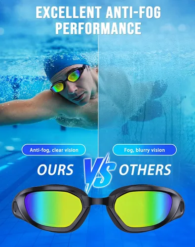 Miniatura 3 de Gafas de Natación, Gafas de Natación Unisex para Adultos Anti Niebla Anti UV Sin Fugas Visión Amplia para Hombres Mujeres Jóvenes Negro/Oro