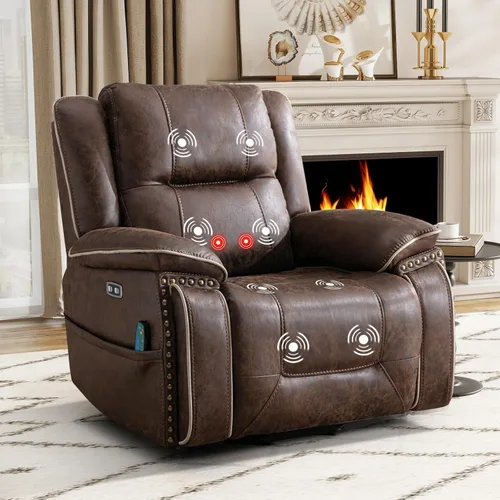 Bonzy Home Silla reclinable eléctrica para personas mayores con masaje y calor, silla reclinable de piel sintética de doble motor con asiento