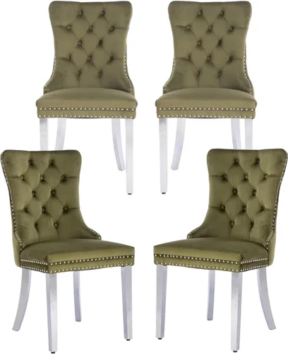 Miniatura 17 de Juego de 2 sillas de comedor, sillas de comedor tapizadas con tirador de anillo trasero, ribete de cabeza de clavo y patas de acero inoxidable Gris