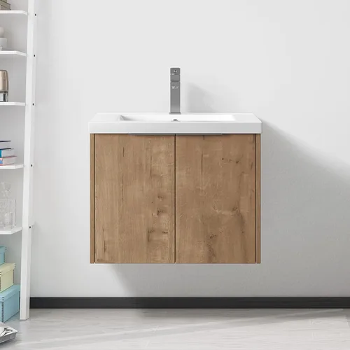 HomVent Tocador de baño montado en la pared con fregadero de cerámica, tocador flotante de diseño moderno con fregadero, juego combinado de