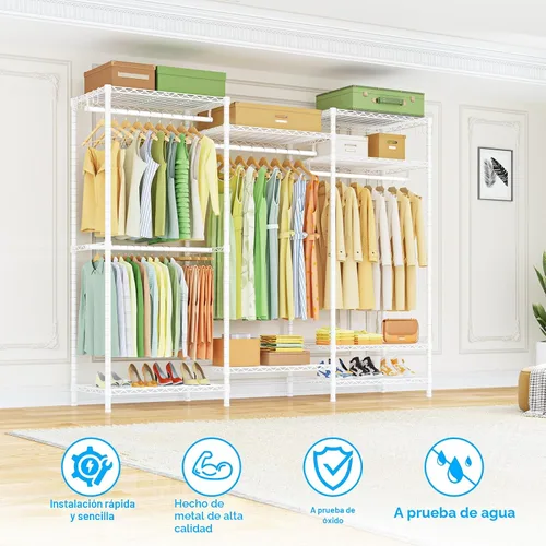 Miniatura 6 de Ulif E13 Perchero de Ropa de Servicio Pesado (Con 4 Barras Colgadoras y 8 Estantes) Percheros Independientes para Colgar Ropa, Organizador de Closet