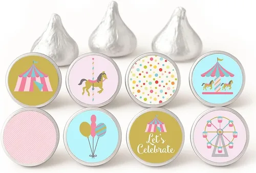 Etiquetas de carrusel para chocolates Hershey Kisses - Calcomanías para fiesta de cumpleaños y baby shower, juego de 240 unidades