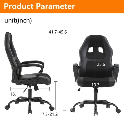 Miniatura 2 de PayLessHere Silla ergonómica de oficina para videojuegos, silla de computadora con soporte lumbar, silla ejecutiva ergonómica de piel sintética Negro
