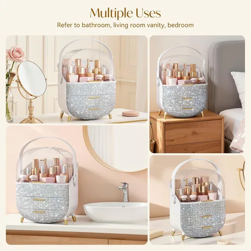 Miniatura 2 de Organizadores de maquillaje Bling, estuche de exhibición de cosméticos con cubierta transparente, organizadores de maquillaje de tocador para lápiz
