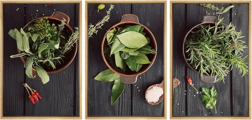 Miniatura 166 de wall26 Lienzo enmarcado para pared, juego de arte de hierbas, verduras y condimentos en madera, alimentos, fotografía cultural, realismo, paisaje