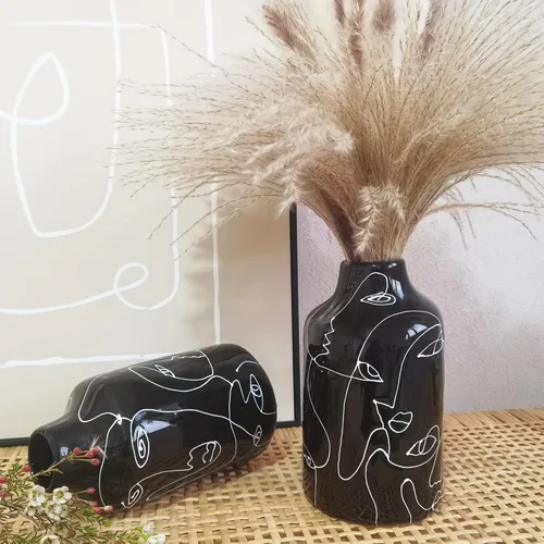 Miniatura 3 de Kimdio - Jarrón de cerámica con diseño de cara irregular, florero decorativo para decoración del hogar, sala de estar, oficina, centro de mesa, mesa