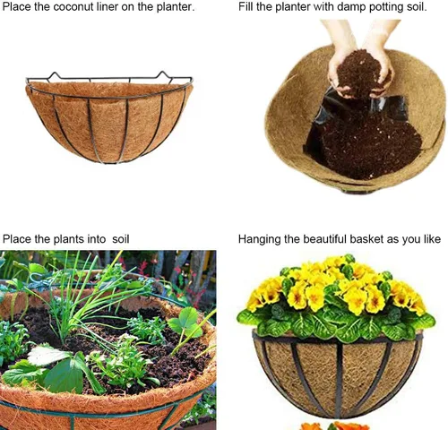 Miniatura 4 de 1 forros de coco de 18 pulgadas para macetas semicirculares, medio círculo, fibra de coco de repuesto para cestas colgantes de pared, 1 unidad