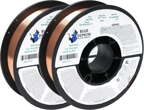 Blue Demon ER70S6 X 0.023 x 11 LB X 2 unidades de alambre de soldadura de acero al carbono MIG/GMAW, todas las posiciones, salpicaduras bajas,