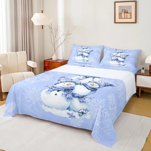 Miniatura 42 de Erosebridal Juego de ropa de cama individual con diseño de árbol de Navidad, muñeco de nieve, decoración de corona de Navidad, sábana bajera