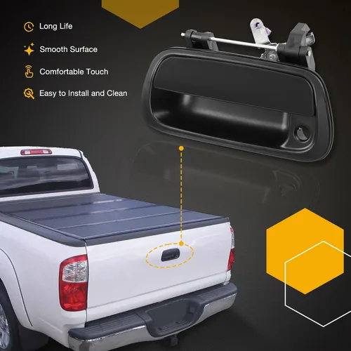 Miniatura 2 de Gledewen Manija de pestillo para portón trasero con cilindro de cerradura y 2 llaves, compatible con Toyota Tundra 2000-2006, reemplaza # 80867
