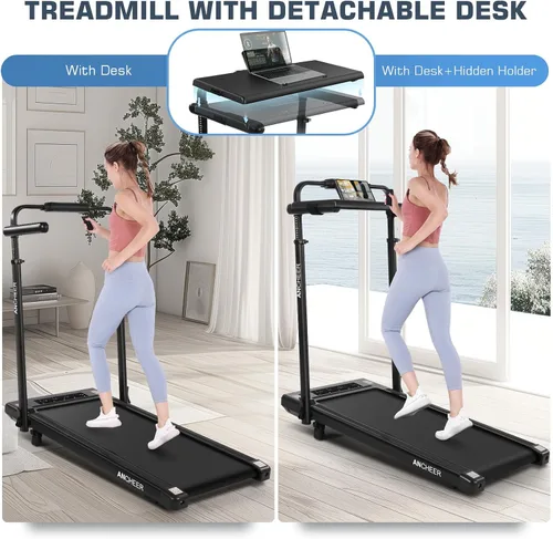 Miniatura 8 de Walking Pad Treadmill Desk with Handle Bar&Adjustable Height, 3.5HP Ultra-Quiet Under Desk Treadmill, 15% Incline, 7.5 MPH Speed, 450 LBS Capacity