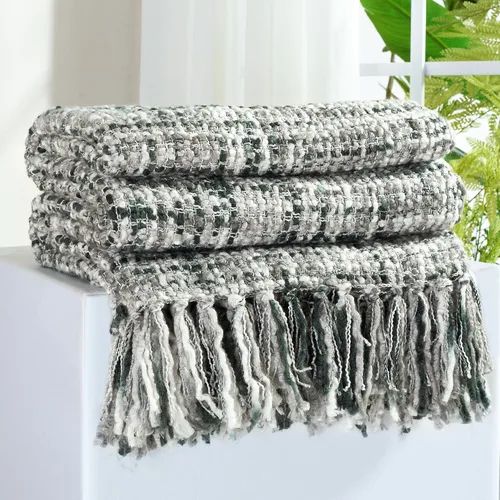 Miniatura 12 de Manta Throw de Punto de Cable Verde Multicolor para Sofá, 50"X60" Manta Texturizada Estilo Bohemio para Decoración del Hogar, Manta de Punto Grueso