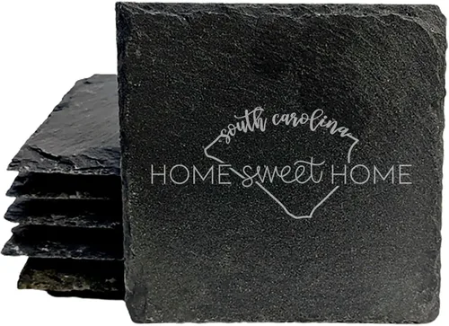 Miniatura 18 de Rustic Slate Coasters Set of 6, Round 4" with South Carolina 'Home Sweet Home' Design, for Holidays, Birthdays, Housewarming, She-Shed, Man Cave