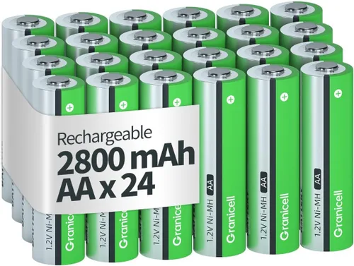 Granicell Baterías recargables AA 2800 mAh de alta capacidad 1500 ciclos, 1.2V NiMH de baja autodescarga, batería AA, paquete de 24