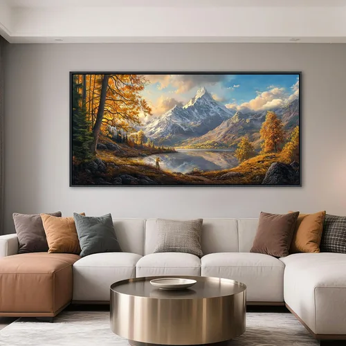 Miniatura 11 de YCPRIMER Gran Arte de Pared de Paisaje para Sala de Estar, Lienzo de Decoración de Pared con Flores, Arte de Decoración en Azul y Morado, Cuadro
