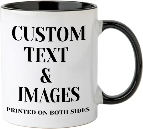 Taza de café personalizada con nombre y logotipo de texto fotográfico, tazas personalizadas por ambos lados de 11 onzas, regalos personalizados para