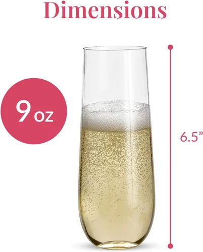 Miniatura 3 de Prestee 24 Copas de Champán de Plástico - Copas de Champán sin Tallo Resistentes de 9oz para Fiestas - Vasos de Brindis de Plástico Transparente