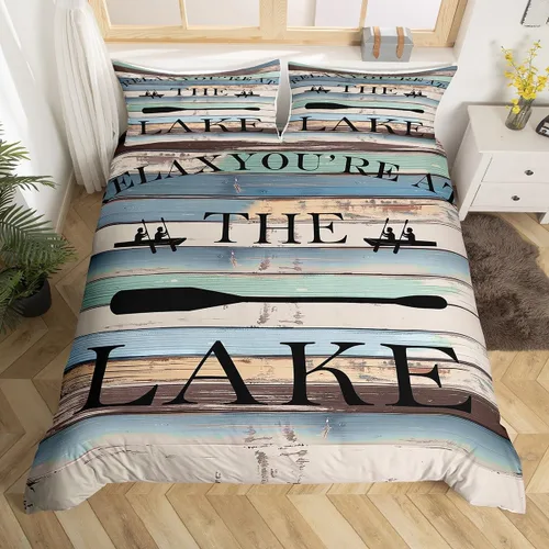 Miniatura 43 de Lake House - Juego de funda de edredón tamaño individual, estilo rústico de granja vieja para niños, adolescentes y adultos, decoración