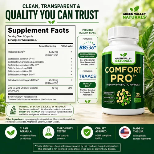 Miniatura 5 de ComfortPro™ Probióticos diarios para la salud digestiva Alivio del estreñimiento y apoyo de la hinchazón para mujeres y hombres Limpieza