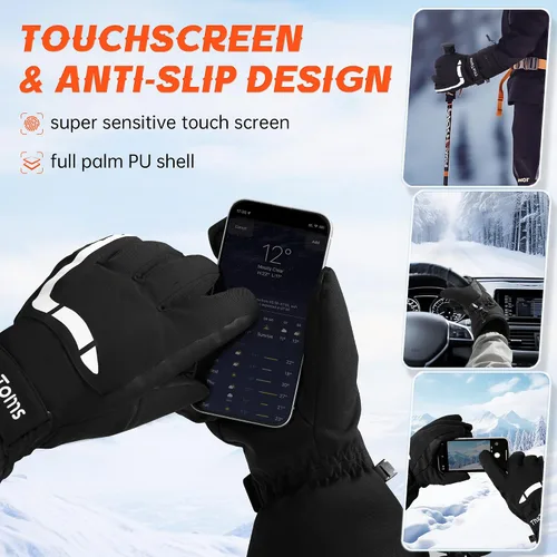 Miniatura 2 de ThxToms Guantes de esquí para hombres y mujeres, guantes de invierno impermeables, guantes cálidos Thinsulate 3M, guantes unisex para pantalla