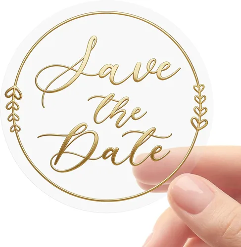 100 calcomanías Save The Date – Sellos transparentes de sobre con papel dorado para invitaciones de boda – Elegantes etiquetas transparentes en
