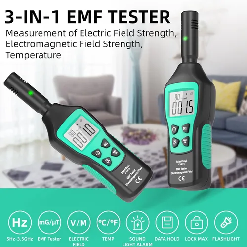 Miniatura 4 de Medidor EMF, detector EMF, probador EMF LCD digital, detector de radiación electromagnética para exteriores, hogar, oficina, caza de fantasmas