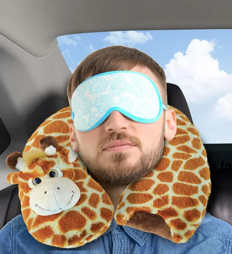 Miniatura 5 de Puzzled DolliBu - Almohada de cuello de felpa de jirafa, suave almohada de viaje para el cuello y la cabeza, bonito accesorio de almohada de peluche