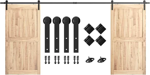 Miniatura 10 de SMARTSTANDARD Kit de herrajes para puerta corrediza de granero de doble puerta resistente de 5 pies, suave y silencioso, fácil de instalar, incluye